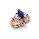 2ct Marquise Royal Blue Sappire Ring Set | Flush Fit Curved Band