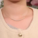 2mm Round Cut Half Tennis Necklace - 10K / 14K / 18K Gold (Yellow / White / Rose) lab diamond/moissanite/lab gemstones