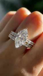 5ct Marquise Moissanite Bridal Set | Flush Fit Pavé Eternity Rings - Image 10