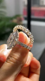 5ct Marquise Moissanite Bridal Set | Flush Fit Pavé Eternity Rings - Image 3