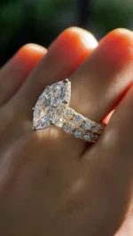 5ct Marquise Moissanite Bridal Set | Flush Fit Pavé Eternity Rings - Image 4