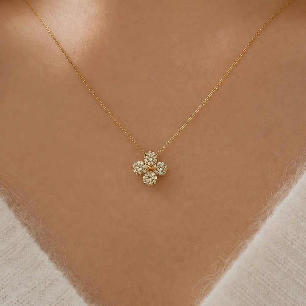 6+12inch Clover Necklace (3) 16+2inch Clover Necklace - 10K / 14K / 18K Gold (Yellow / White / Rose) lab diamond/moissanite/lab gemstone - Image 1