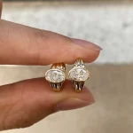 Bezel Oval Earrings - 10K / 14K / 18K Gold (Yellow / White / Rose) / Platinum lab diamond/moissanite/lab gems