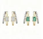 Black Rhodium Double Huggie Earrings - 10K / 14K / 18K Gold (Yellow / White / Rose) lab diamond/moissanite/color gemstones - Image 4