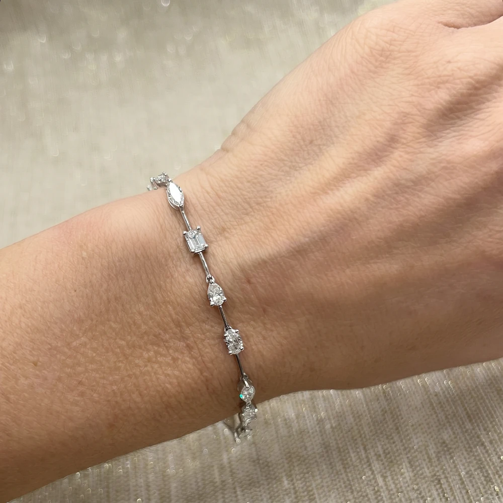 Fancy Shape Tennis Bracelet (5) 3.7ctw-4.5ctw Fancy Shape Tennis Bracelet - 10K / 14K / 18K Gold (Yellow / White / Rose) lab diamond/moissanite/lab gemstone - Image 1