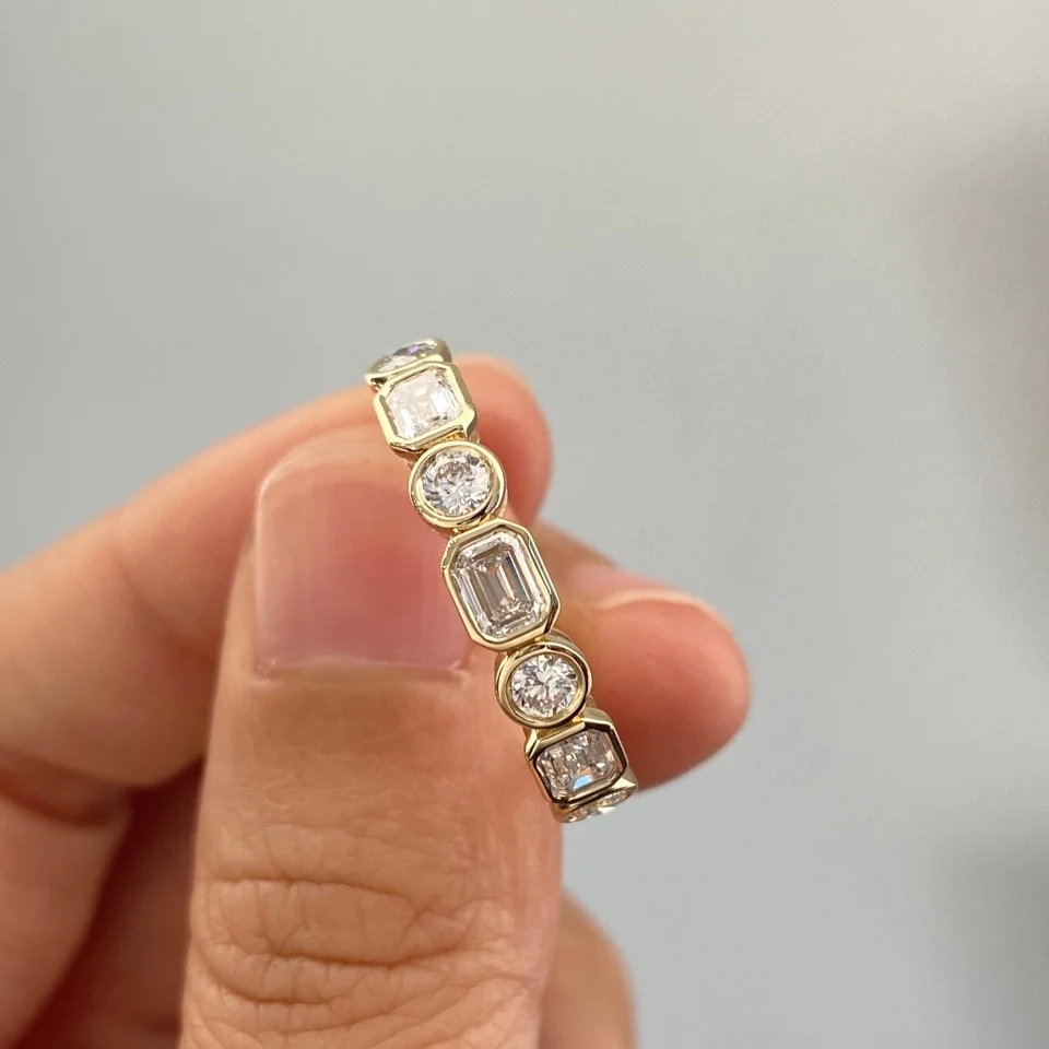 Mixed Cut Half Eternity Band (2) Mixed Cut Half Eternity Band - 10K / 14K / 18K Gold (Yellow / White / Rose) lab diamond/lab gemstone - Image 1