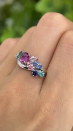 Multi-Color Cluster Ring | Anti-Tarnish Stackable Rainbow Band - Image 2