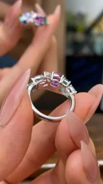 Multi-Color Cluster Ring | Anti-Tarnish Stackable Rainbow Band - Image 5