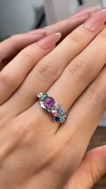 Multi-Color Cluster Ring | Anti-Tarnish Stackable Rainbow Band - Image 3