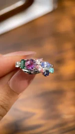 Multi-Color Cluster Ring | Anti-Tarnish Stackable Rainbow Band - Image 6