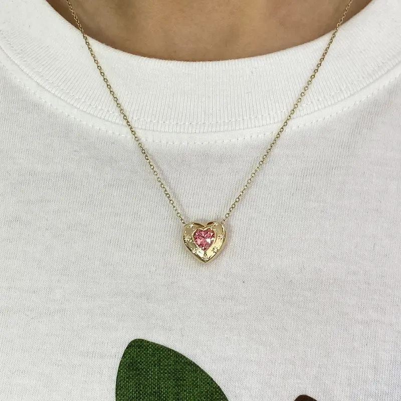 Starburst Heart Pendant (2) Starburst Heart Pendant - 10K / 14K / 18K Gold (Yellow / White / Rose) lab diamond/lab gemstone - Image 1
