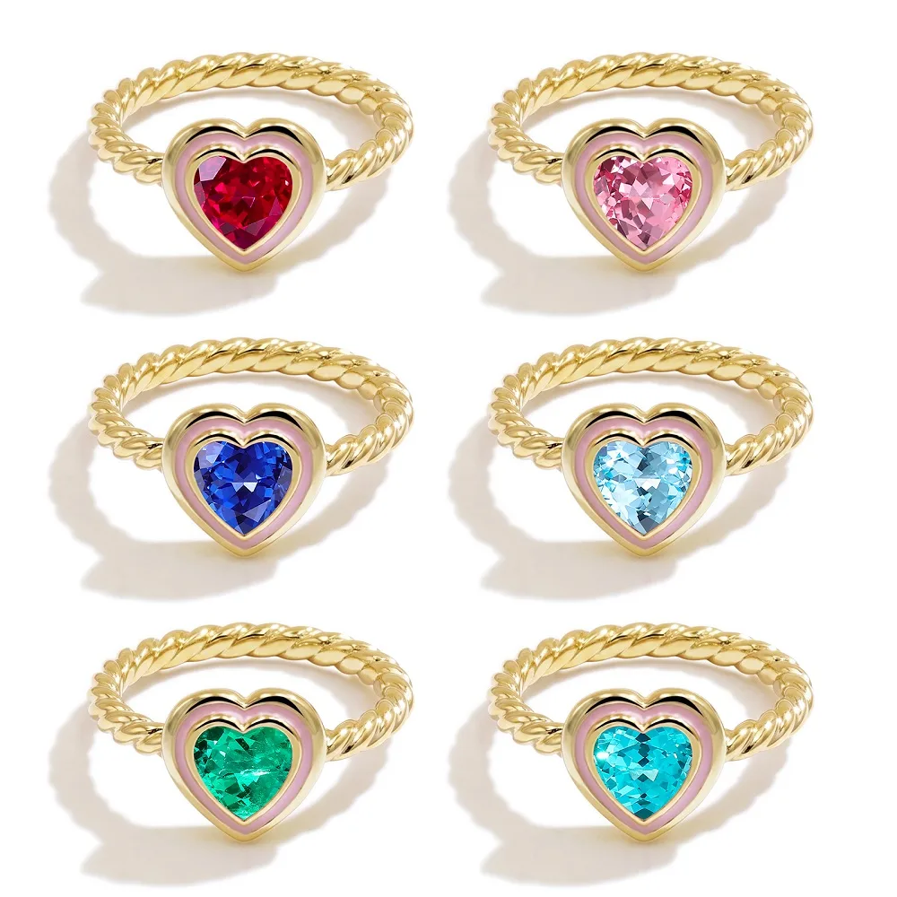 Twist Heart Enamel Ring (4) Twist Heart Enamel Ring - 10K / 14K / 18K Gold (Yellow / White / Rose) lab diamond/moissanite/lab gems - Image 1