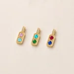Two Stones Tablet Pendant - 10K / 14K / 18K Gold (Yellow / White / Rose) lab diamond/moissanite/lab gemstone