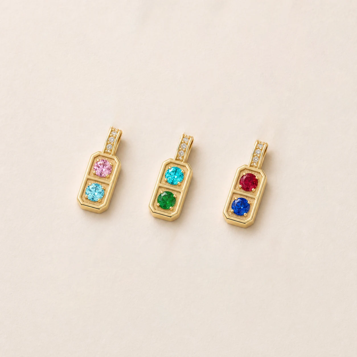 Two Stones Tablet Pendant (5) Two Stones Tablet Pendant - 10K / 14K / 18K Gold (Yellow / White / Rose) lab diamond/moissanite/lab gemstone - Image 1