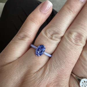 4 Carat Oval Cornflower Blue Ring Enamel Band Everyday Wear