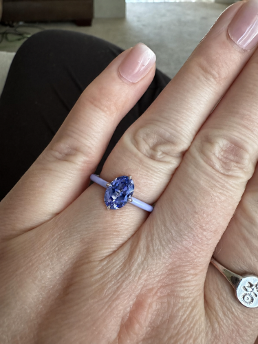 Click to view full screen 4 Carat Oval Cornflower Blue Ring Enamel Band Everyday Wear photo review