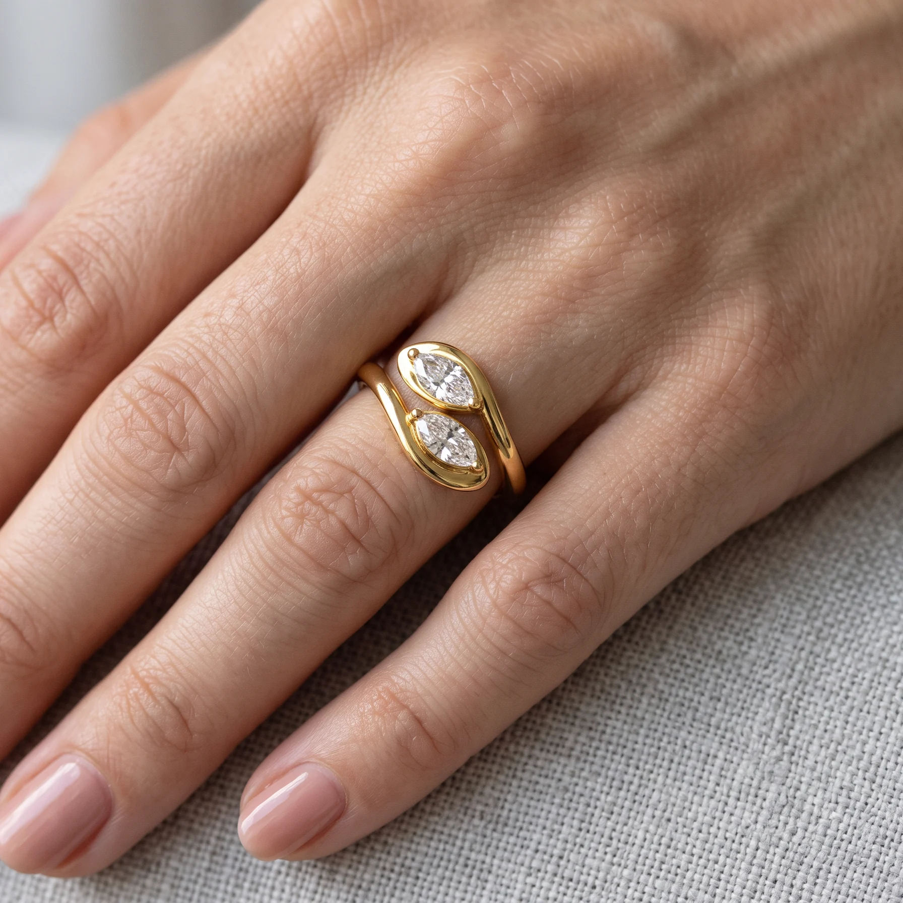 0.7ctw Ally-Toi Et Moi Bypass Ring (113) 0.7ctw Ally-Toi Et Moi Bypass Ring - 10K / 14K / 18K Gold (Yellow / White / Rose) lab diamond/moissanite/lab gemstone - Image 1