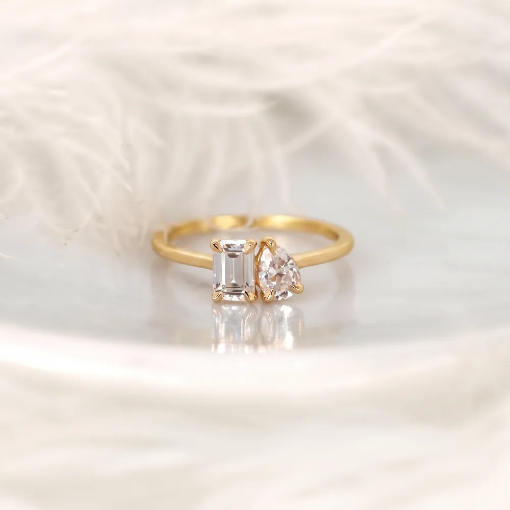 1.08ctw Petite Toi et Moi Ring - 10K 14K 18K Gold (Yellow White Rose) lab diamondmoissanitelab gemstone (2) 1.08ctw Petite Toi et Moi Ring - 10K / 14K / 18K Gold (Yellow / White / Rose) lab diamond/moissanite/lab gemstone - Image 1