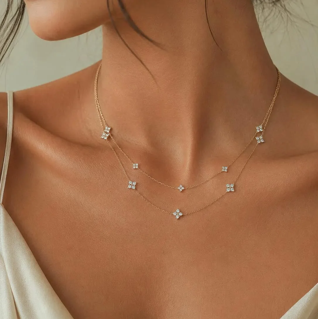 1.2ctw Clovers Necklace (6) 16+2 inch 1.2ctw Clovers Necklace - 10K / 14K / 18K Gold (Yellow / White / Rose) lab diamond/moissanite/lab gemstone - Image 1