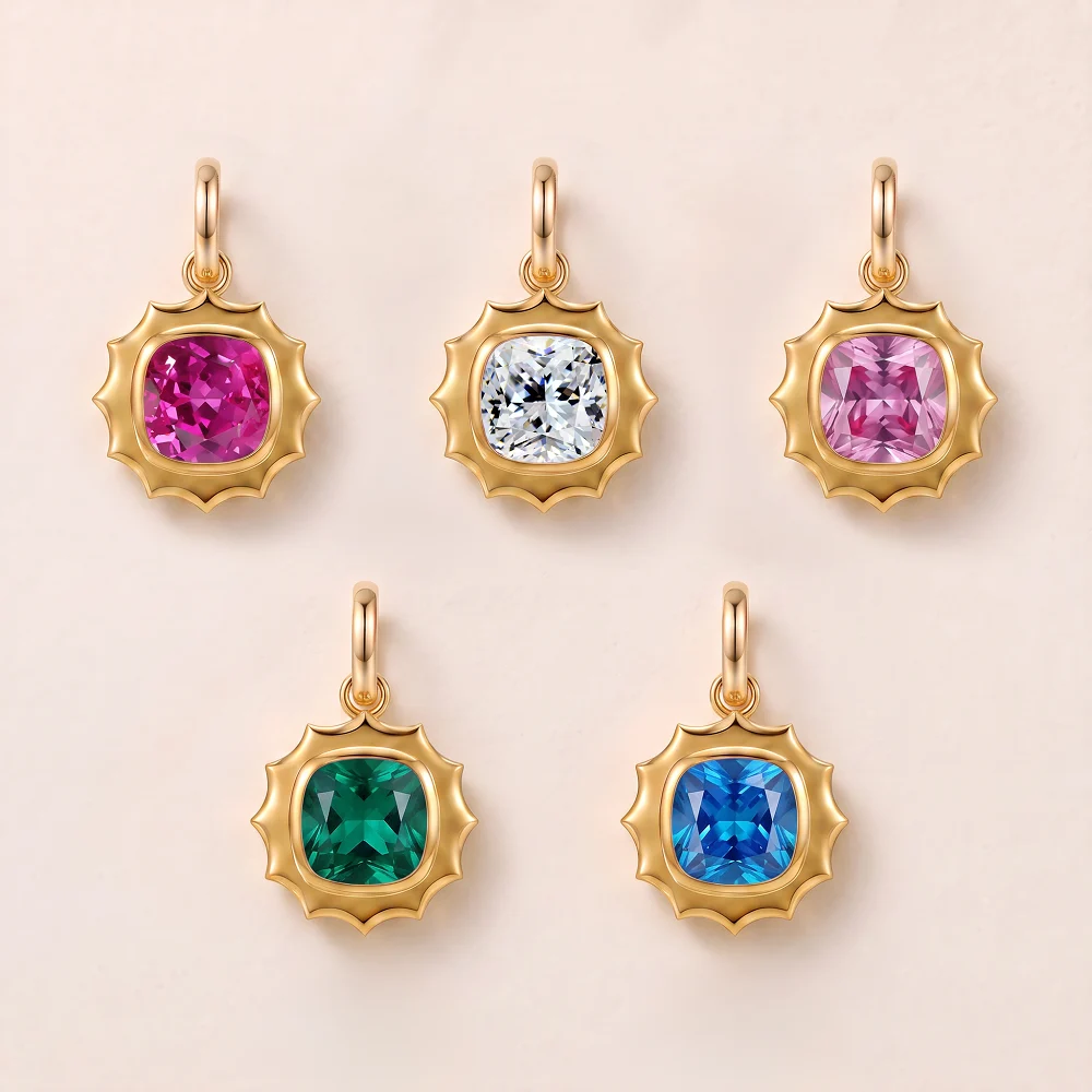 2ct Cushion Cut Sun Like Pendant (5) 2ct Cushion Cut Sun Like Pendant - 10K / 14K / 18K Gold (Yellow / White / Rose) lab diamond/moissanite/lab gemstone - Image 1