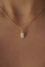 2ct Half Bezel Oval Pendant - 10K / 14K / 18K Gold (Yellow / White / Rose) lab diamond/moissanite/lab gemstone - Image 4