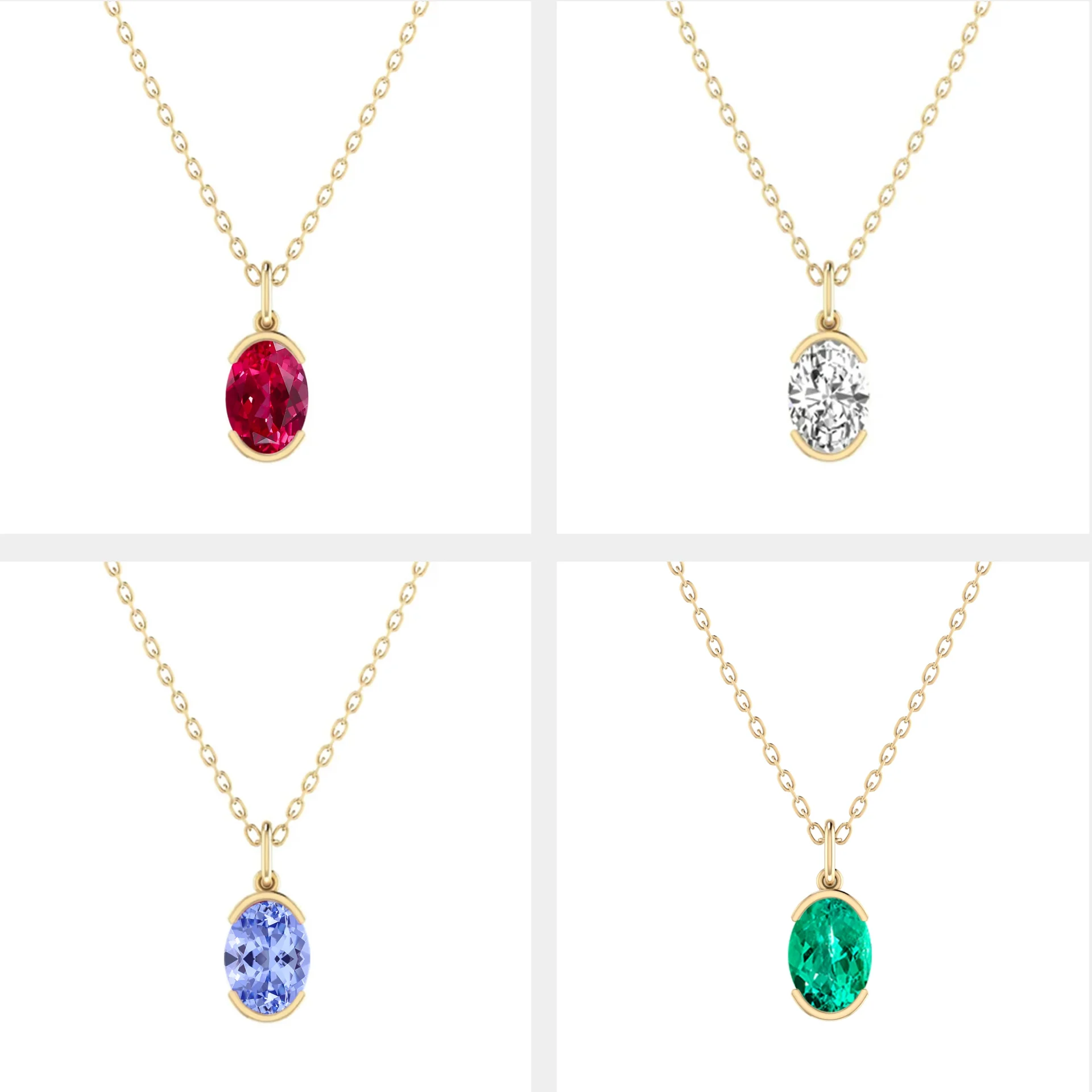 2ct Half Bezel Oval Pendant (4) 2ct Half Bezel Oval Pendant - 10K / 14K / 18K Gold (Yellow / White / Rose) lab diamond/moissanite/lab gemstone - Image 1
