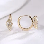 2ctw Marquise Cut Hoop Earrings - 10K / 14K / 18K Gold (Yellow / White / Rose) lab diamond/moissanite/color lab gemstone