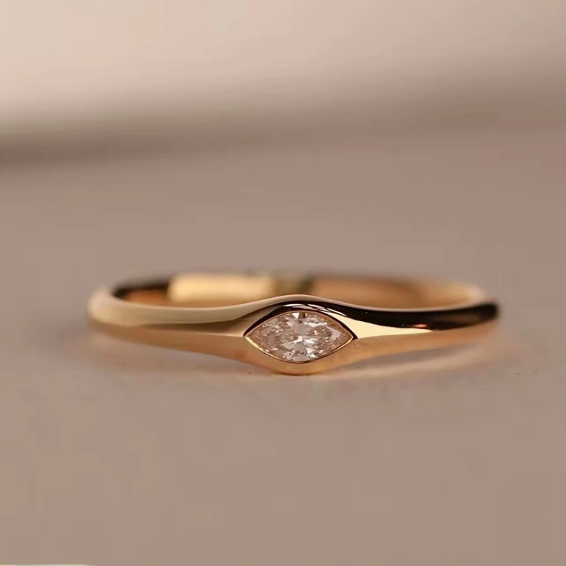 Marquise Solitaire Pinky Ring (5) Marquise Solitaire Pinky Ring - 10K / 14K / 18K Gold (Yellow / White / Rose) lab diamond/moissanite/lab gemstone - Image 1