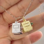 Memory Flip Phone Pendant - 10K / 14K / 18K Gold (Yellow / White / Rose) lab diamond/moissanite/color gemstone - Image 4