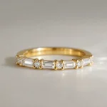 Round Cut & Baguette Cut Ring - 10K / 14K / 18K Gold (Yellow / White / Rose) lab diamond/moissanite/lab gemstone