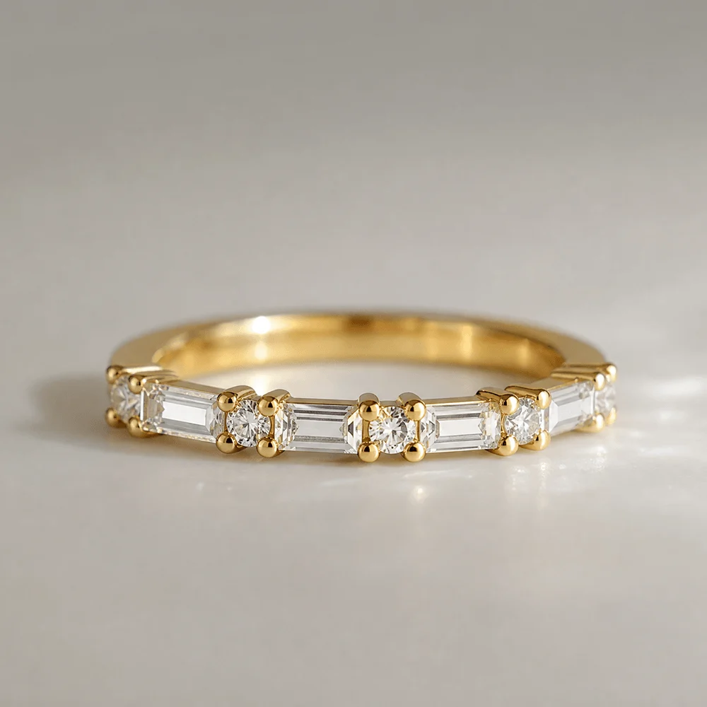 Round Cut & Baguette Cut Ring (2) Round Cut & Baguette Cut Ring - 10K / 14K / 18K Gold (Yellow / White / Rose) lab diamond/moissanite/lab gemstone - Image 1
