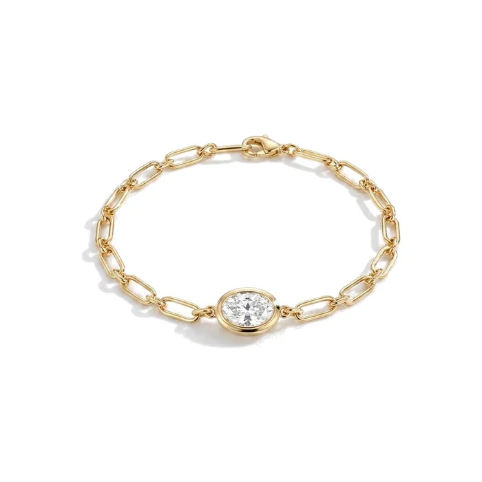 1ct Double-Bezel Oval Stone Paperclip Bracelet (1) 1ct Double-Bezel Oval Stone Paperclip Bracelet - 10K / 14K / 18K Gold (Yellow / White / Rose) lab diamond/moissanite/lab gemstone - Image 1
