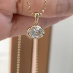 1ct Oval Cut Solitaire Bezel Pendant - 10K / 14K / 18K Gold (Yellow / White / Rose) lab diamond/moissanite/color lab gemstone