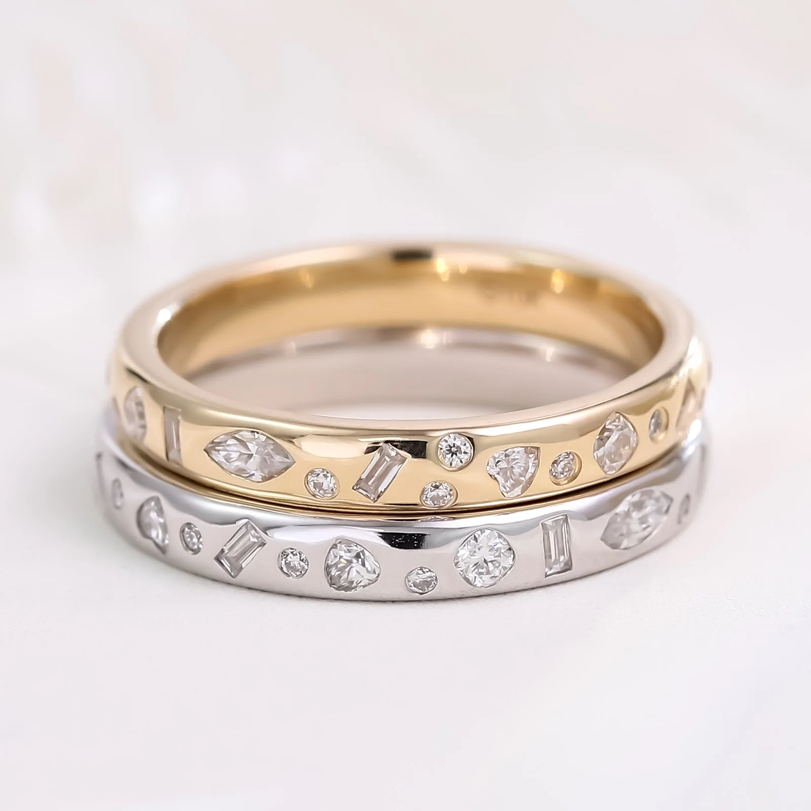Embedded Diamond Ring Band (1) Embedded Diamond Ring Band - 10K / 14K / 18K Gold (Yellow / White / Rose) lab diamond/moissanite - Image 1