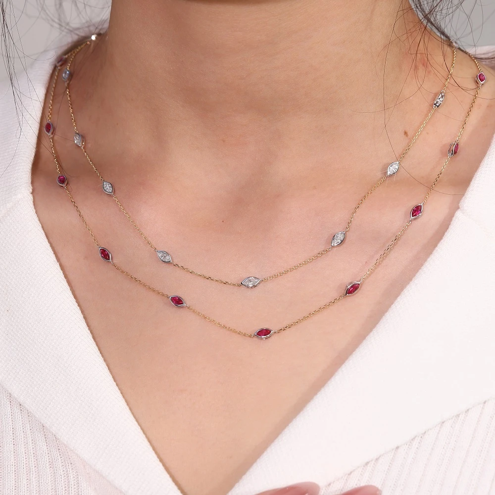 Marquise Station Bracelet & Necklace (2) Marquise Station Bracelet & Necklace - 10K / 14K / 18K Gold (Yellow / White / Rose) lab diamond/moissanite/lab gemstone - Image 1