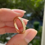 Milgrain Flower Engraved Band - 10K / 14K / 18K Gold (Yellow / White / Rose) lab diamond/color gemstone - Image 5