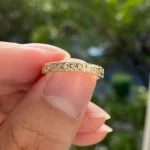 Milgrain Flower Engraved Band - 10K / 14K / 18K Gold (Yellow / White / Rose) lab diamond/color gemstone