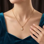 Oval Cut Solitaire Pendant Fluted Frame & Necklace - 10K / 14K / 18K Gold (Yellow / White / Rose) lab diamond/white moissanite/lab grown gemstone - Image 4