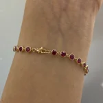 Station Tennis Bracelet - 10K / 14K / 18K Gold (Yellow / White / Rose) lab diamond/moissanite/colored lab grown gemstone - Image 5