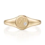 Round Cut Signet Ring - 10K / 14K / 18K Gold (Yellow / White / Rose) lab grown diamond/White Moissanite/Lab grown gemstone