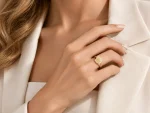 Round Cut Signet Ring - 10K / 14K / 18K Gold (Yellow / White / Rose) lab grown diamond/White Moissanite/Lab grown gemstone - Image 4