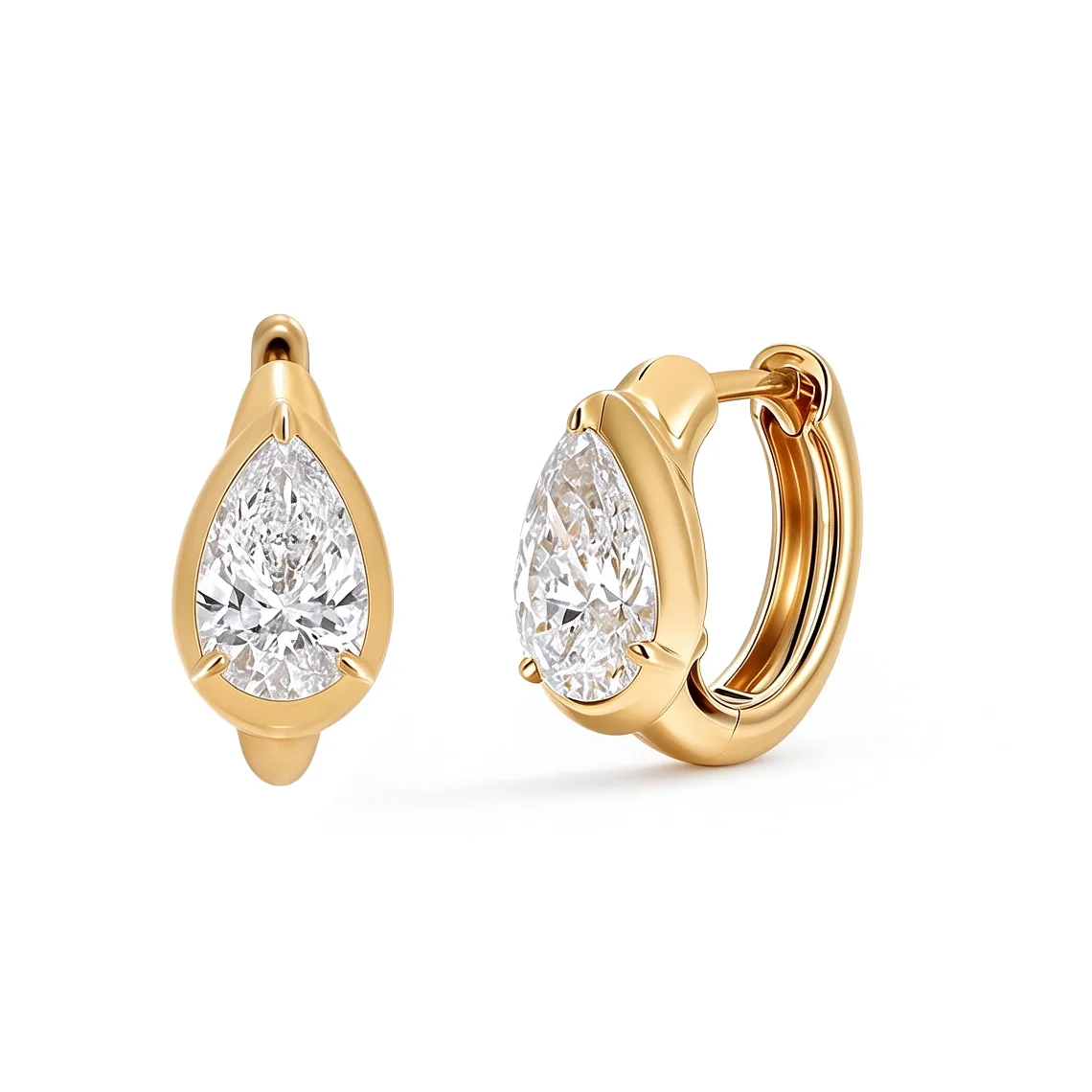 1.3ctw Pear Diamond Huggie Earrings (2) 1.3ctw Pear Diamond Huggie Earrings - 10K / 14K / 18K Gold (Yellow / White / Rose) lab diamond/moissanite/lab gemstones - Image 1
