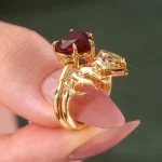 4ct Heart Ruby Flame Bridal Set Flush Fit Ring - Image 12