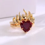 4ct Heart Ruby Flame Bridal Set Flush Fit Ring - Image 6