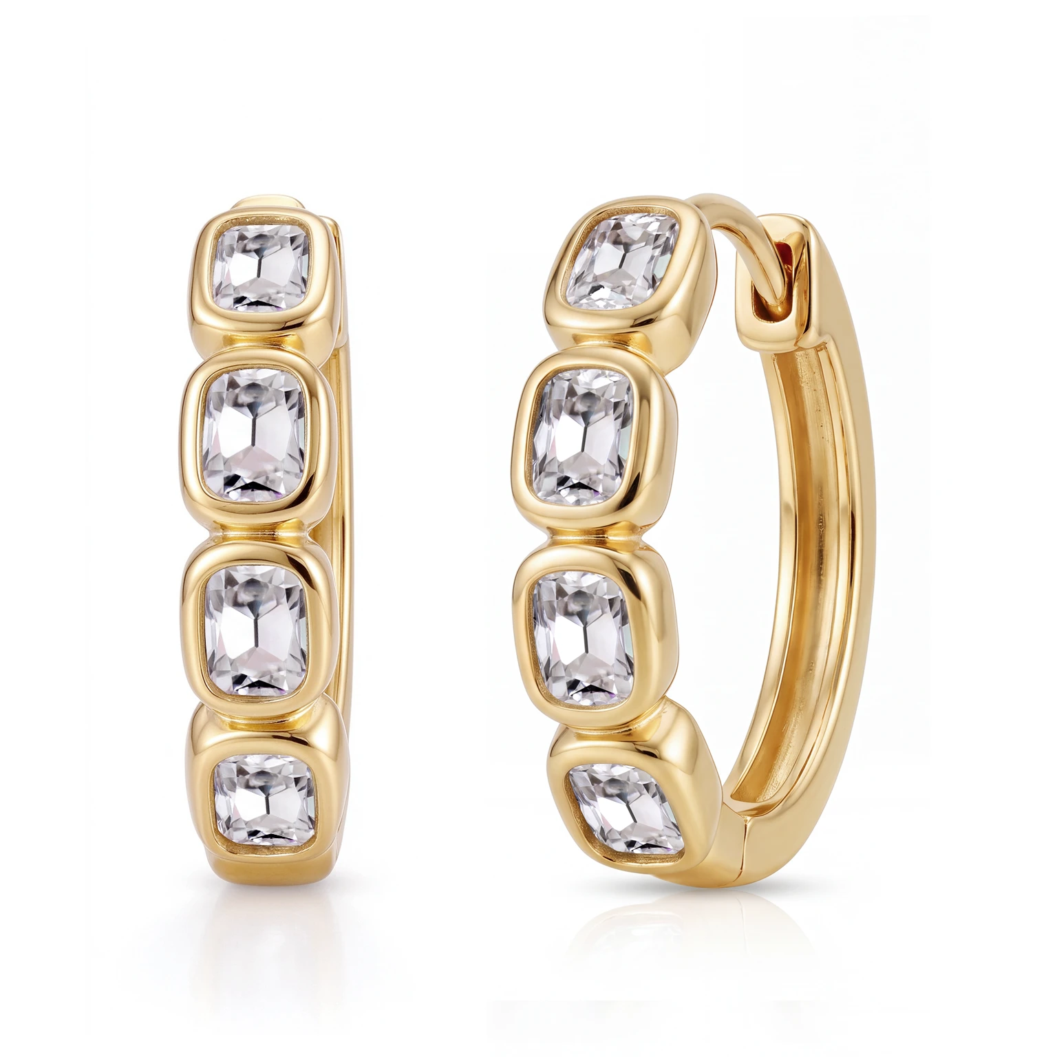 OMC Cushion Hoop Earrings (5) OMC Cushion Hoop Earrings - 10K / 14K / 18K Gold (Yellow / White / Rose) DEF/VVS-VS Lab diamonds/Lab gemstones/DEF/Moissanite - Image 1